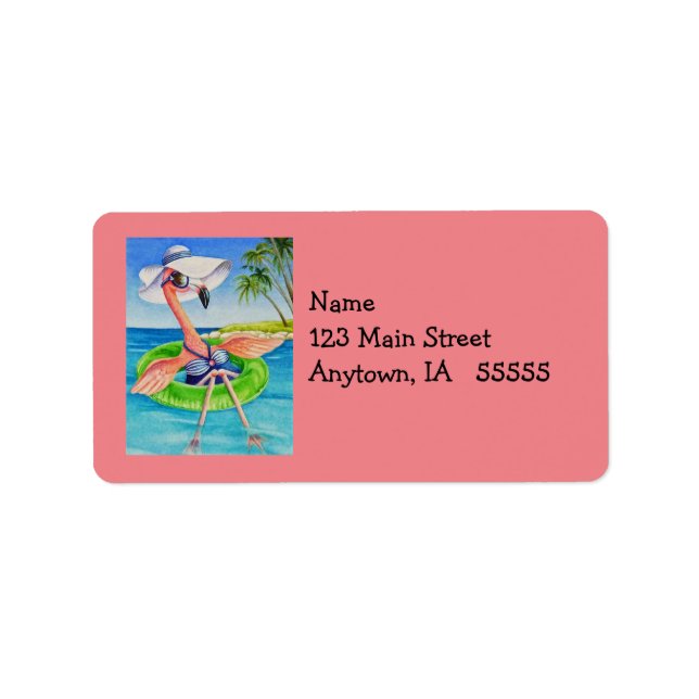 Whimsical Pink Flamingo Nr. 3 Wasserfarbe Kunst Adressaufkleber (Vorne)