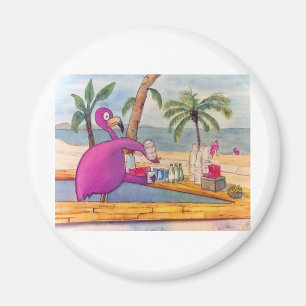 Whimsical Pink Flamingo Pours Party Drinks Strand Magnet