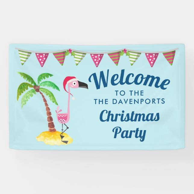 Whimsical Pink Flamingo Tropical Weihnachten Banner (Horizontal)