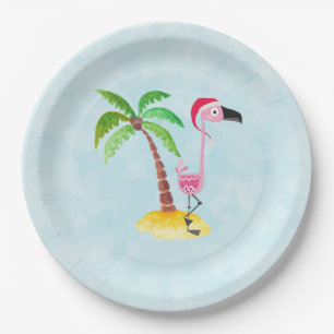 Whimsical Pink Flamingo Tropical Weihnachten Pappteller