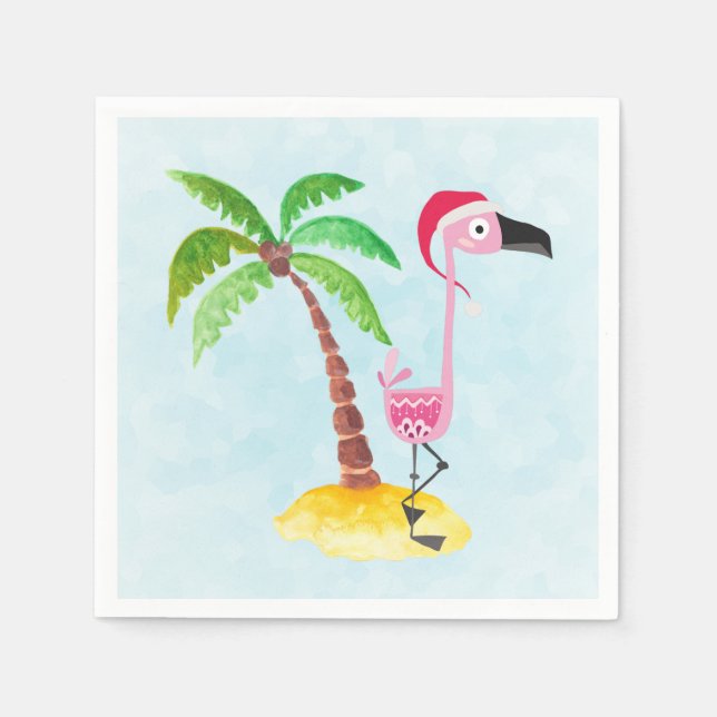 Whimsical Pink Flamingo Tropical Weihnachten Serviette (Vorderseite)