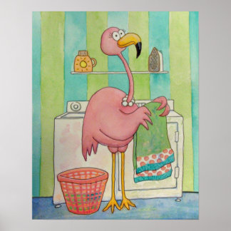 Whimsical Pink Flamingo tut Wäsche Niedlich Poster