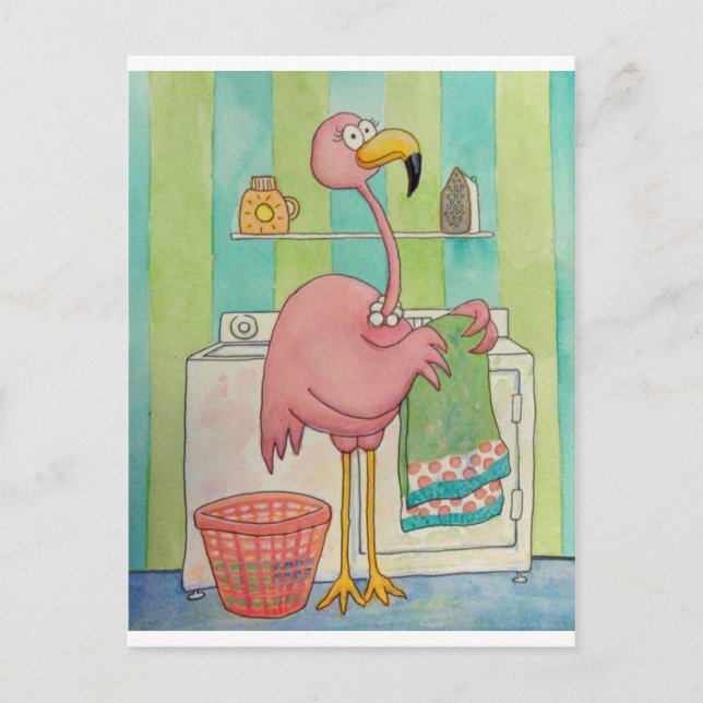 Whimsical Pink Flamingo tut Wäsche Niedlich Postkarte (Vorderseite)