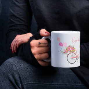 Whimsical Pink Floral Bike Personalisiert Kaffeetasse