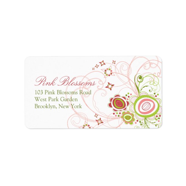 Whimsical Pink Floral Blooms Baby Dusche Adresse Adressaufkleber (Vorne)