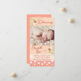 Whimsical Pink Floral Blooms Baby Girl Foto Geburt Ankündigung