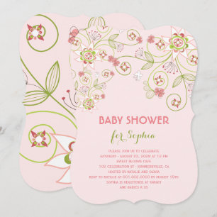 Whimsical Pink Floral Blooms Chic Girl Baby Dusche Einladung