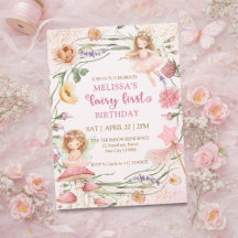 Whimsical Pink Floral Fairy First Garden Birthday