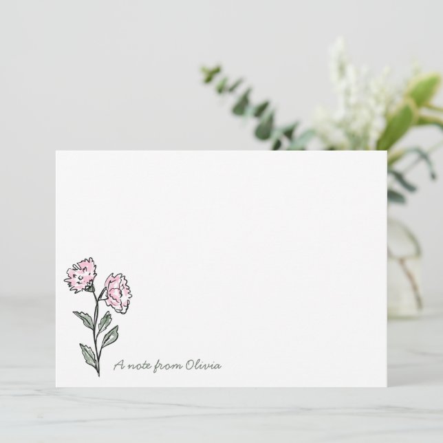Whimsical Pink Floral Personalized Stationery Dankeskarte (Stehend Vorderseite)