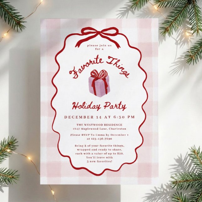 Whimsical Pink Gingham Favorite Things Party  Einladung (Von Creator hochgeladen)