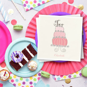 Whimsical Pink Girl 2. Geburtstag Cake Kids Party Serviette