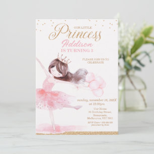 Whimsical Pink Gold Ballerina Princess Birthday Einladung