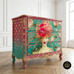 Whimsical Pink Gold Polka Dot Floral Birdcage Hut Seidenpapier