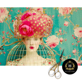 Whimsical Pink Gold Polka Dot Floral Birdcage Hut Seidenpapier