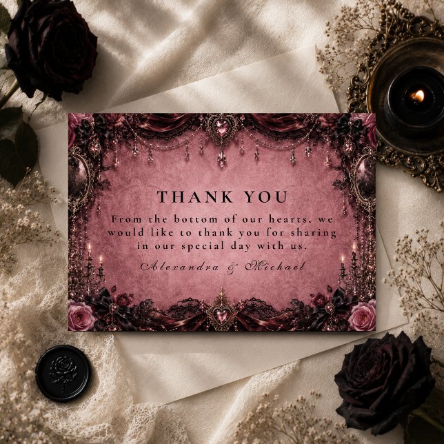 Whimsical Pink Goth-Hochzeit Dankeskarte (Von Creator hochgeladen)