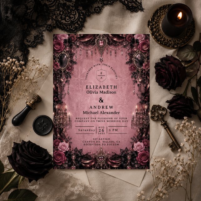 Whimsical Pink Goth-Hochzeit Einladung (Von Creator hochgeladen)