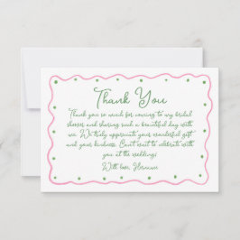 Whimsical Pink Green Hand Painted Bridal Shower Dankeskarte