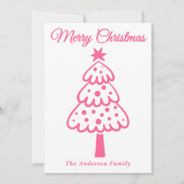 Whimsical Pink Hand gezogen Weihnachtsbaum Feiertagskarte