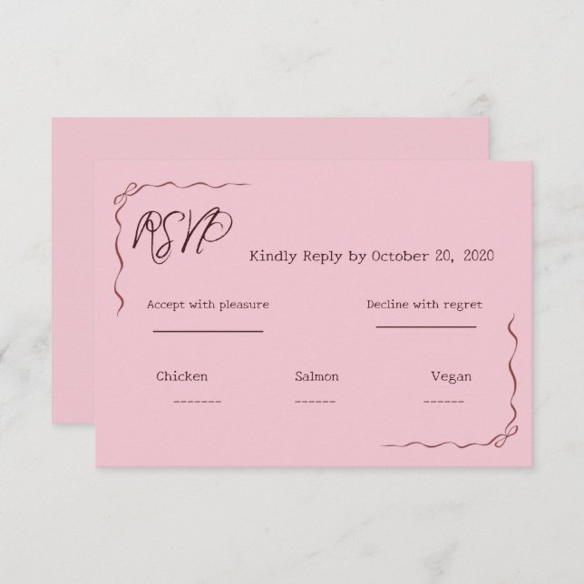 Whimsical Pink Hand Written Scribble Wedding RSVP  (Vorne/Hinten)