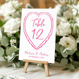 Whimsical Pink Heart Wedding Tischnummer