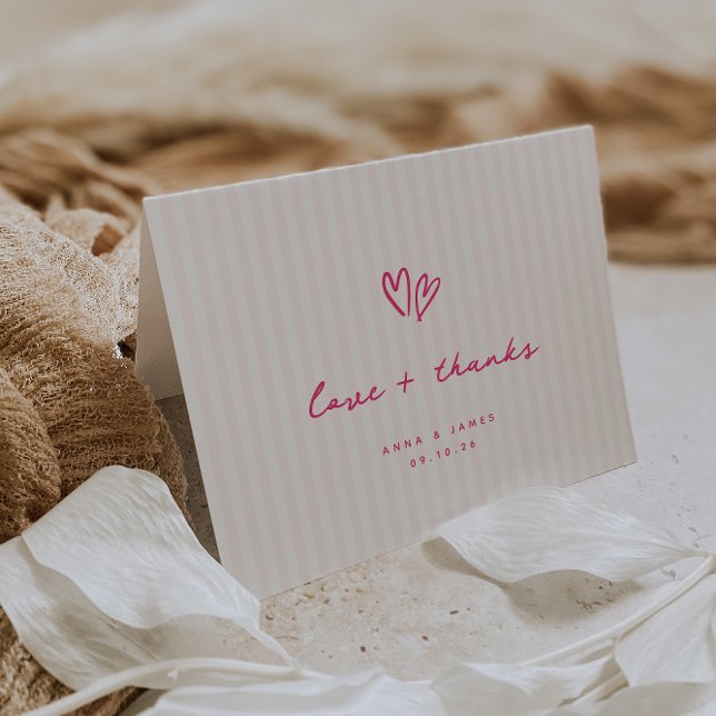 Whimsical Pink Hearts Wedding Foto Dankeskarte (Von Creator hochgeladen)
