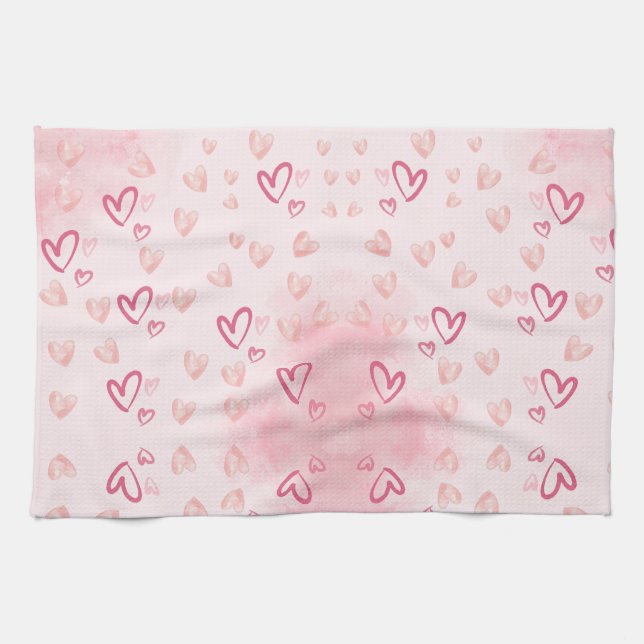 Whimsical Pink Herz Geschirrtuch (Horizontal)