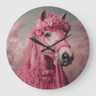Whimsical Pink Horse Wall Clock - Elegant Fantasy  Große Wanduhr