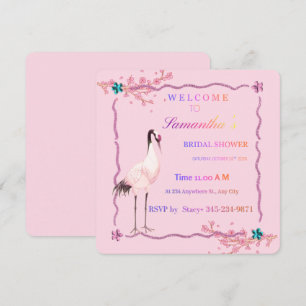 Whimsical Pink Kranich und Kirschblüten-Regenbogen Feiertagskarte