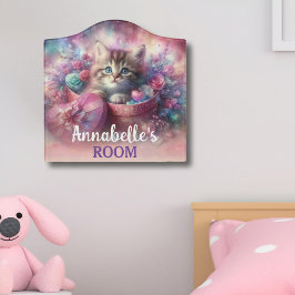 Whimsical Pink Lila Niedlich Kitten Hörnerinnen Türschild