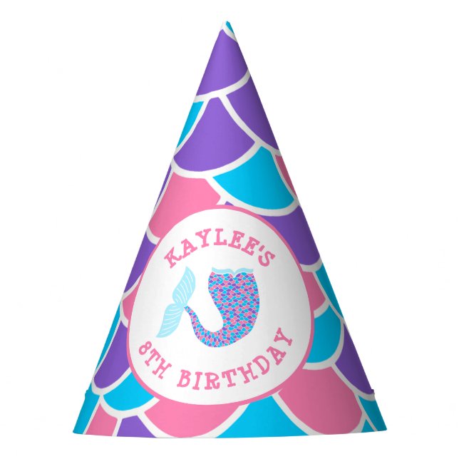 Whimsical Pink Lila und Blue Mermaid Partyhütchen (Vorderseite)