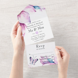 Whimsical Pink Magnolia Bloral Wedding All In One Einladung