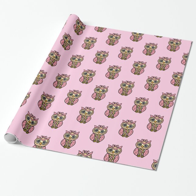 Whimsical Pink Owls Geschenkpapier (Ungerollt)