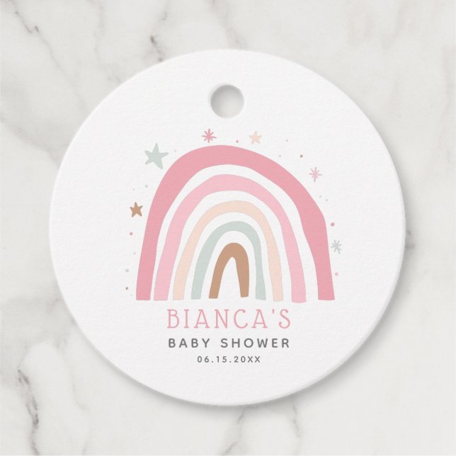 Whimsical Pink Pastel Rainbow Baby Dusche Geschenkanhänger (Vorderseite)