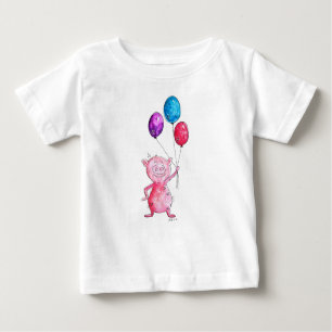 Whimsical Pink Pig mit Balloons Baby T-shirt