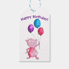 Whimsical Pink Pig mit Balloons Geschenkanhänger
