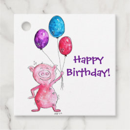 Whimsical Pink Pig mit Balloons Geschenkanhänger