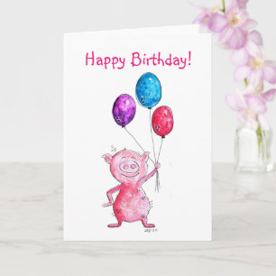 Whimsical Pink Pig mit Balloons Karte
