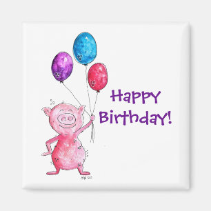 Whimsical Pink Pig mit Balloons Magnet