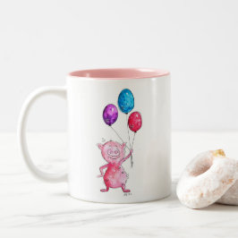Whimsical Pink Pig mit Balloons Zweifarbige Tasse