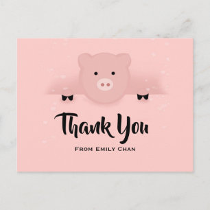 Whimsical Pink Pig Party Danke Postkarte