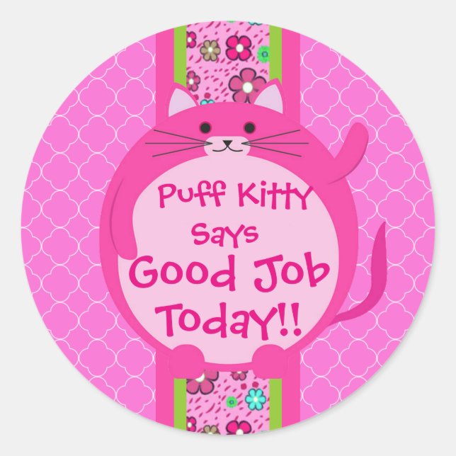 Whimsical Pink Puff Kitty Sticker (Vorderseite)
