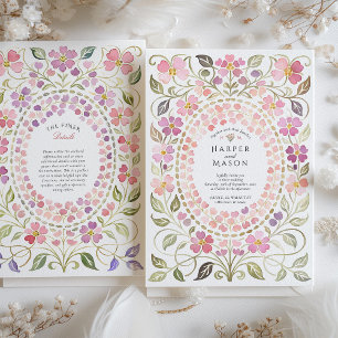 Whimsical Pink & Purple Floral Petal Rahmen Hochze Einladung
