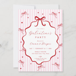 Whimsical Pink Red Bow Heart Galentine's Party Einladung