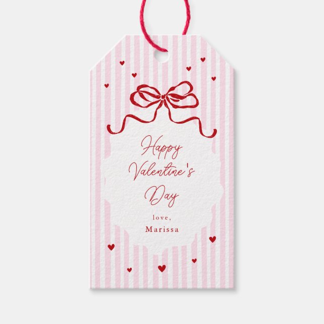 Whimsical Pink Red Bow Hearts Valentine's Day Geschenkanhänger (Vorderseite)