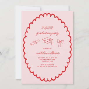 Whimsical Pink Red Graduation Party Einladung
