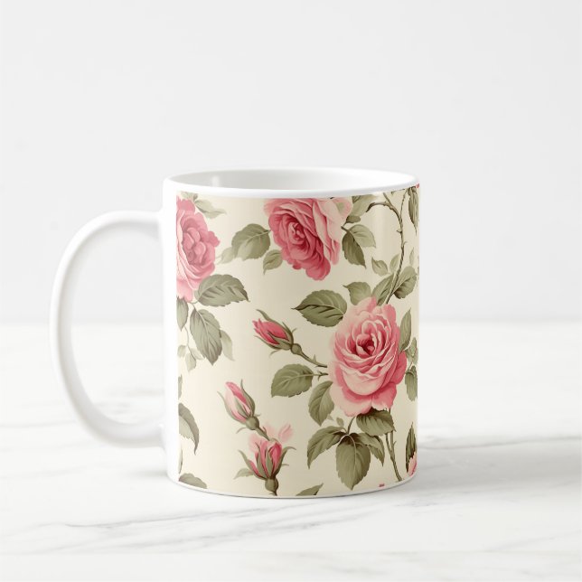 Whimsical Pink Rose Kaffeetasse (Links)