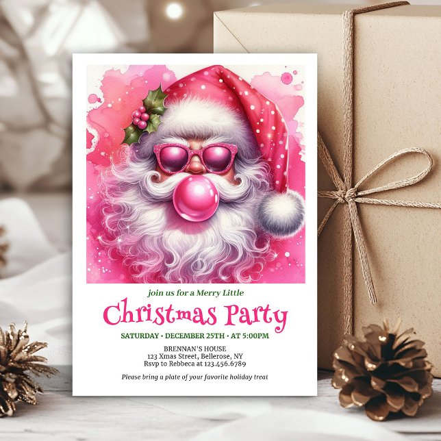Whimsical Pink Santa Bubble Gum Funny Christmas  Einladung (Whimsical Pink Santa Bubble Gum Funny Christmas Invite

)