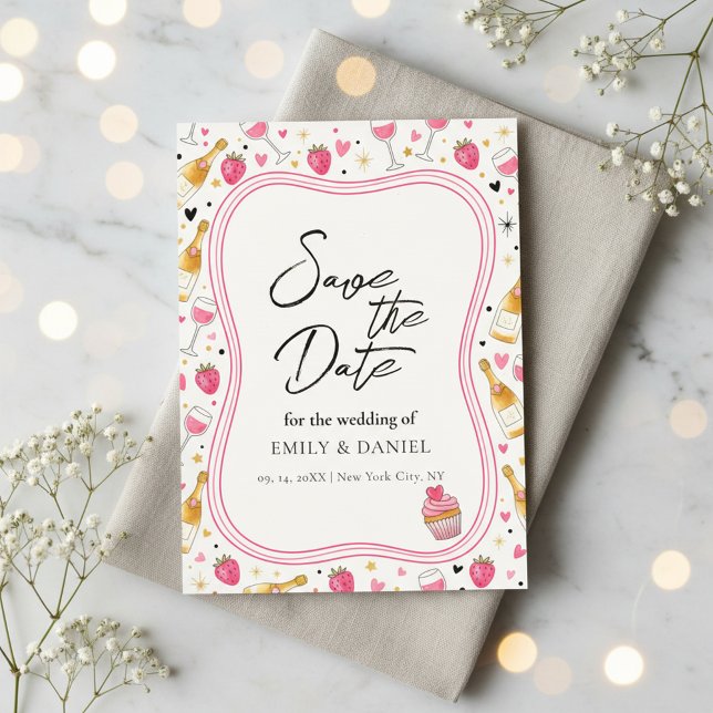 Whimsical Pink Save the Date Wedding Design Einladung (Von Creator hochgeladen)