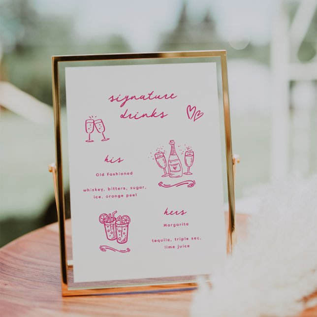 Whimsical Pink Signature Drinks Hochzeit Poster (Von Creator hochgeladen)