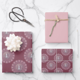 Whimsical Pink Snowman Classic Polka Dot Mandala Geschenkpapier Set
